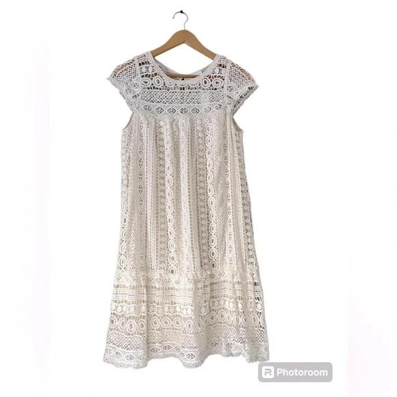 NWT 𝅺Anthropologie Maeve Crochet Lace Tunic Dress Size S In SND/Sable - Picture 8 of 8